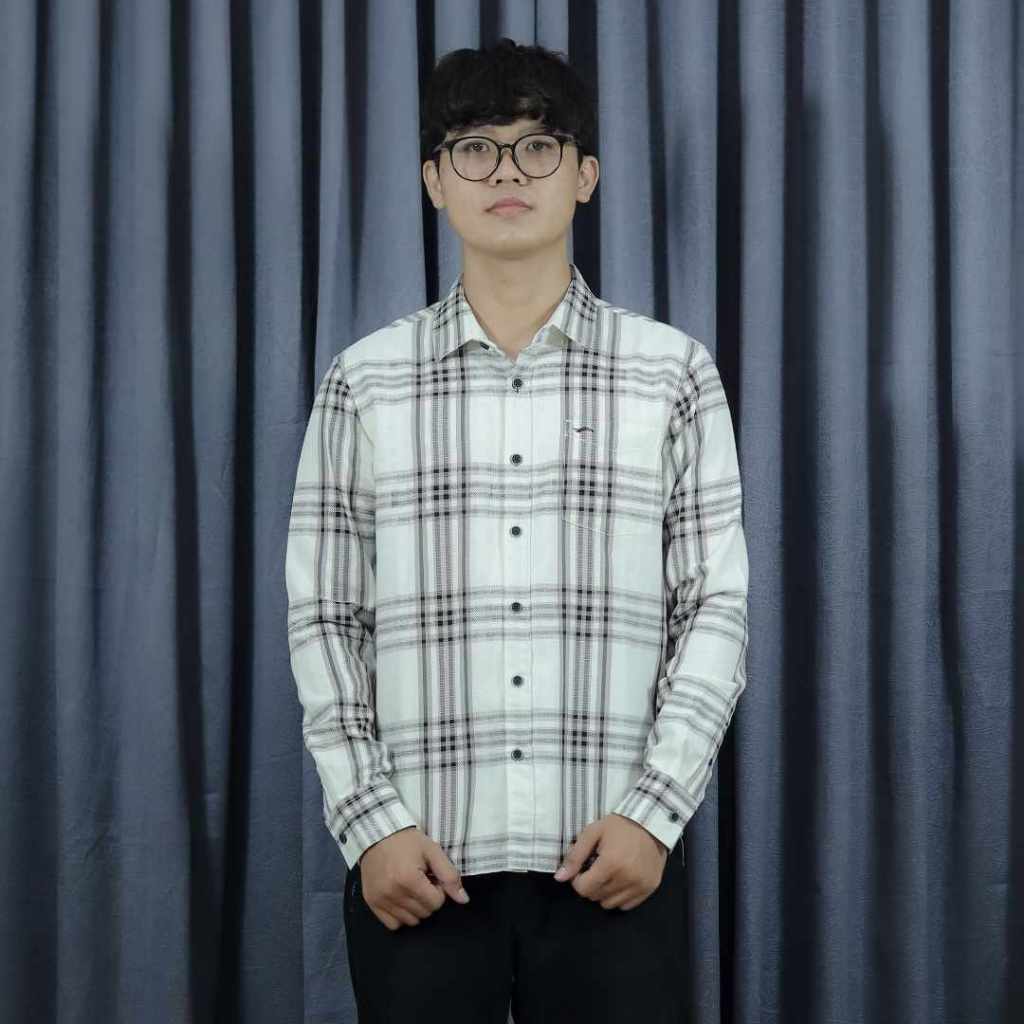 Kemeja Pria Lengan Panjang Cardinal CAKAI03100J Cream Kombinasi Kasual Formal Original