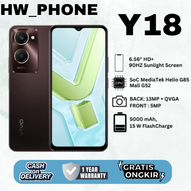 Vivo Y18 8/256 ANDROID SMARTPHONE NFC MURAH 99% BARU GARANSI 1TAHUN