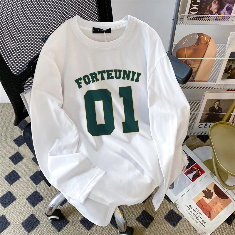 Kaos Lengan Panjang Longgar Wanita 01 Printing Style Kaos Wanita Leher Bulat Lengan Pendek Gaya Retr