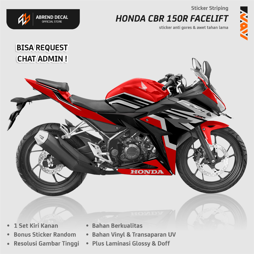 STRIPING CBR 150 R FACELIFT GRAFIS TRI COLOR MERAH HITAM ABU / STICKER ANTI GORES CBR K45G / K45N