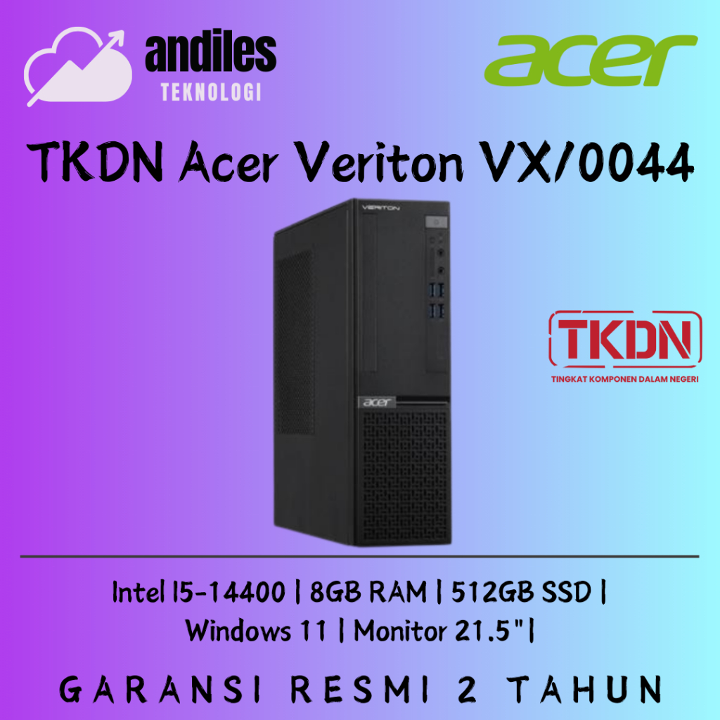 TKDN Acer Veriton X VX/0044 Core i5-14400 8GB SSD 512GB WIN 11 Monitor 21.5 Inch