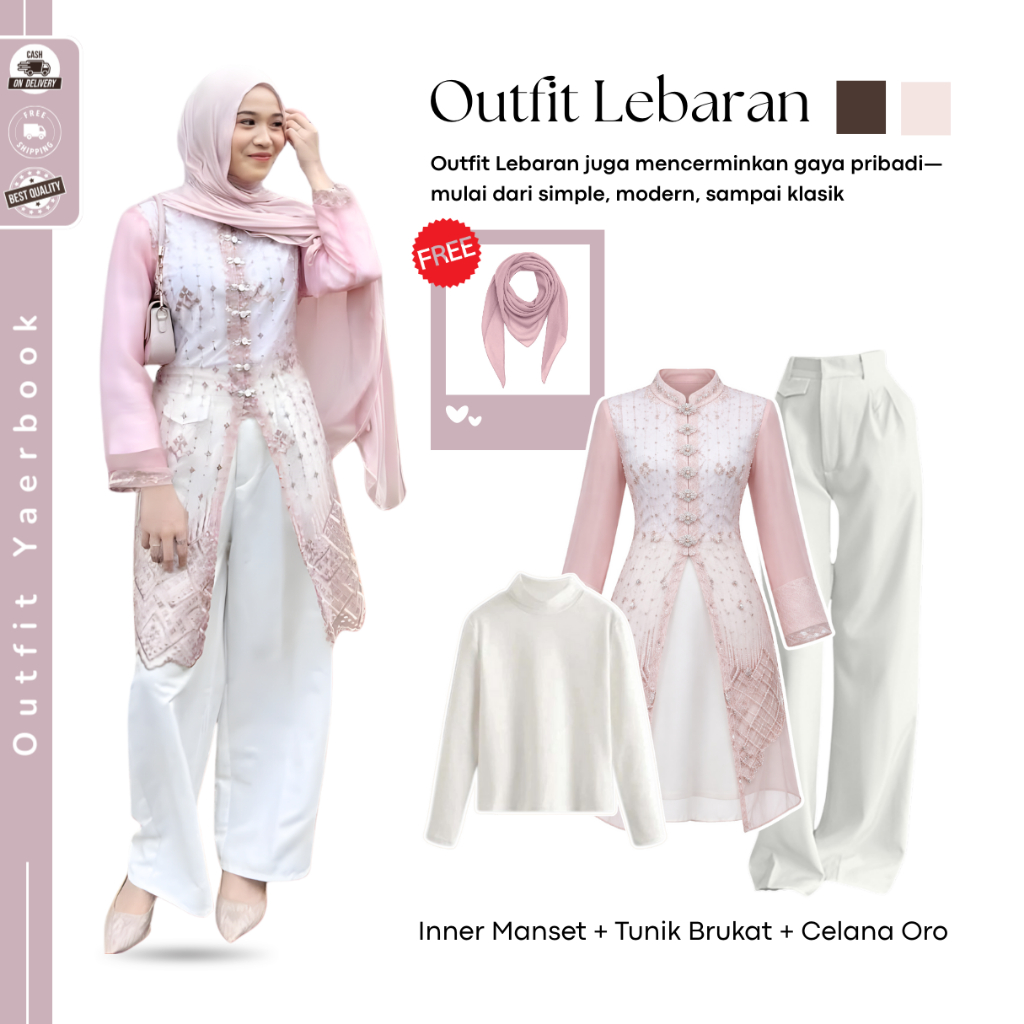 Vira Outfit Kondangan Wanita Modern ( Inner Manset + Tunik + Celana Oro Pants )  Lebaran Kondangan V