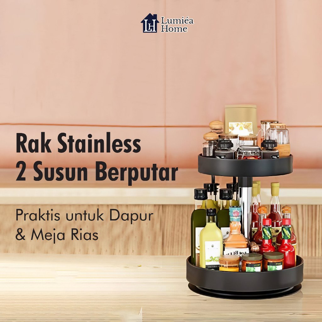Rak Bumbu Berputar 360 Derajat - Rak Besi 2 Susun Serbaguna - Rak Bumbu 2 Susun - Rak Besi Dapur