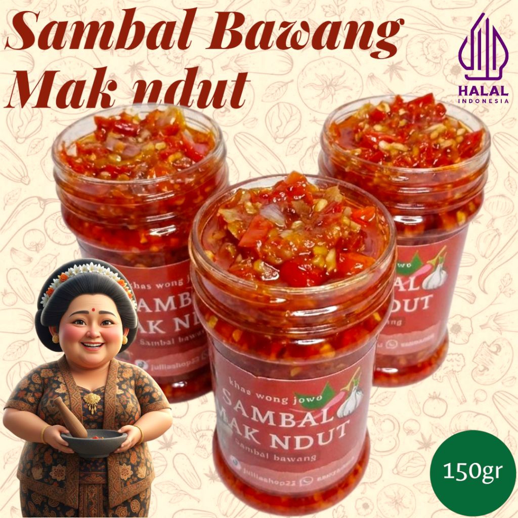 Sambal bawang mak ndut asli tanpa pengawet sambal instan halal pedas makanan instan lauk pedas insta