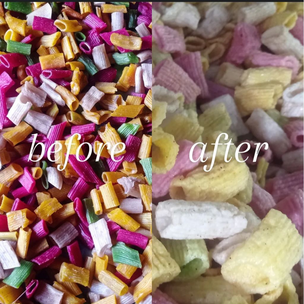Kerupuk usus warna warni mentah