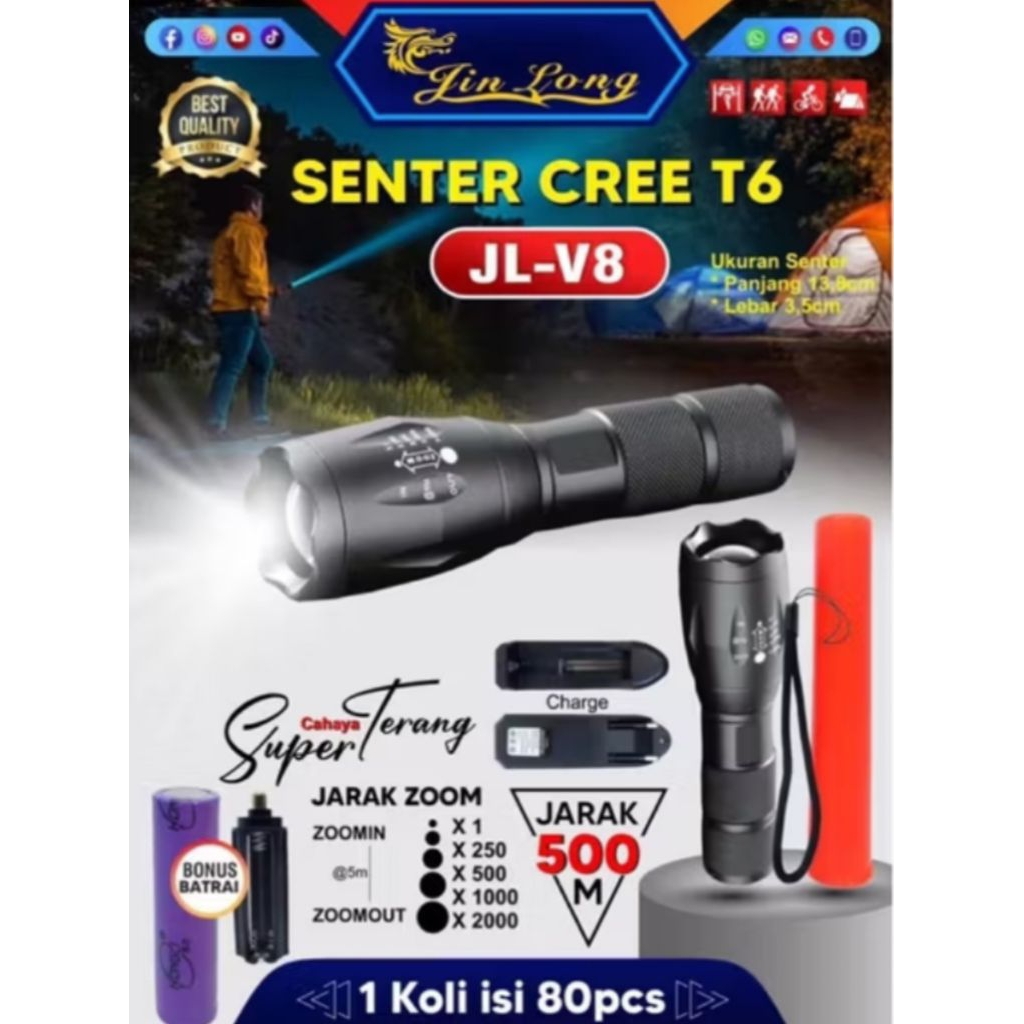 SWAT Senter LED T6 Jin Long V8 - Senter Police Multifungsi