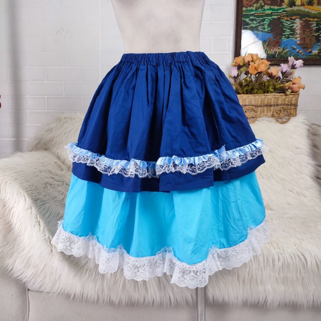 rok biru renda rok katun renda rok renda rok midi blue skirt