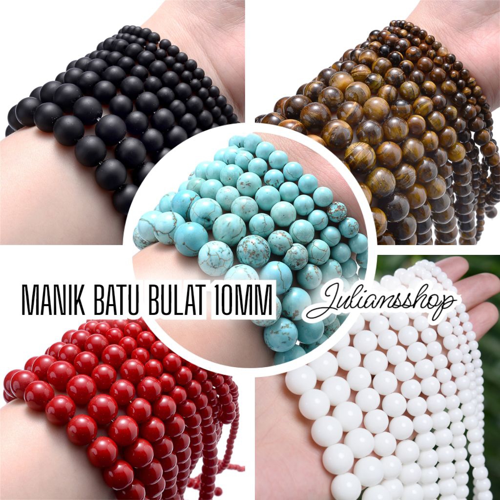Manik Batu Alam Natural Bulat 10mm Bahan DIY Craft Kerajinan Tangan Meronce