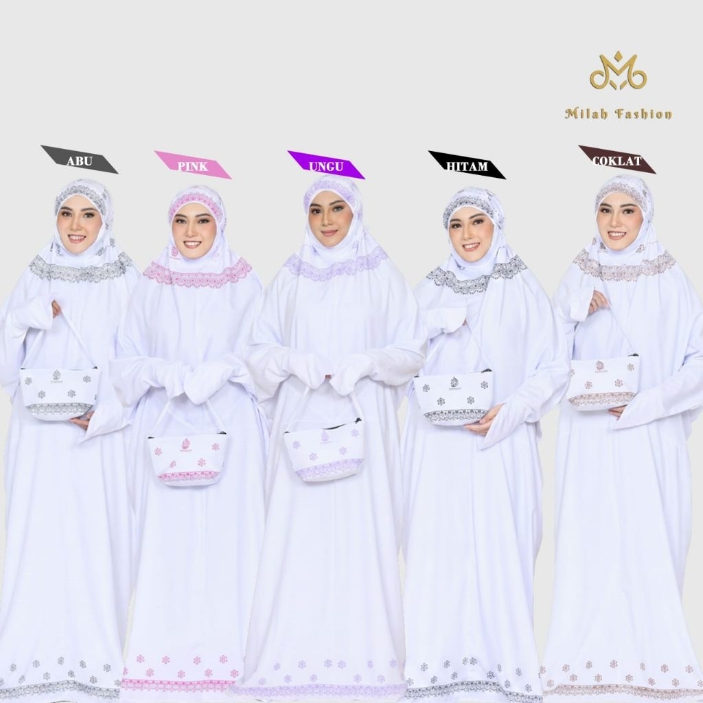 Mukena Dewasa Travelling Bahan Katun Premium Mukenah Lajuran Putih