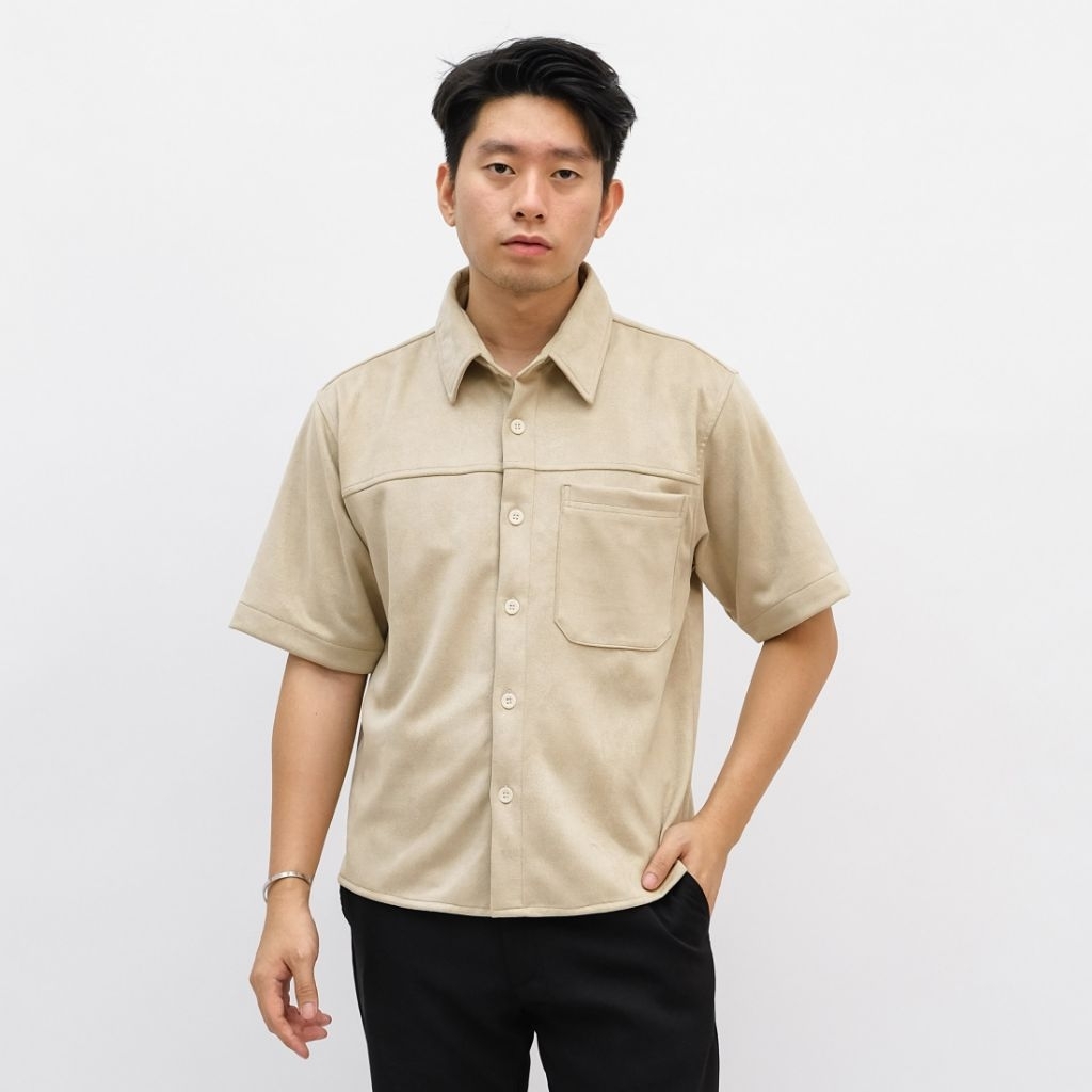E-2500 Gangnam Button Suede Shirt - Kemeja Pria