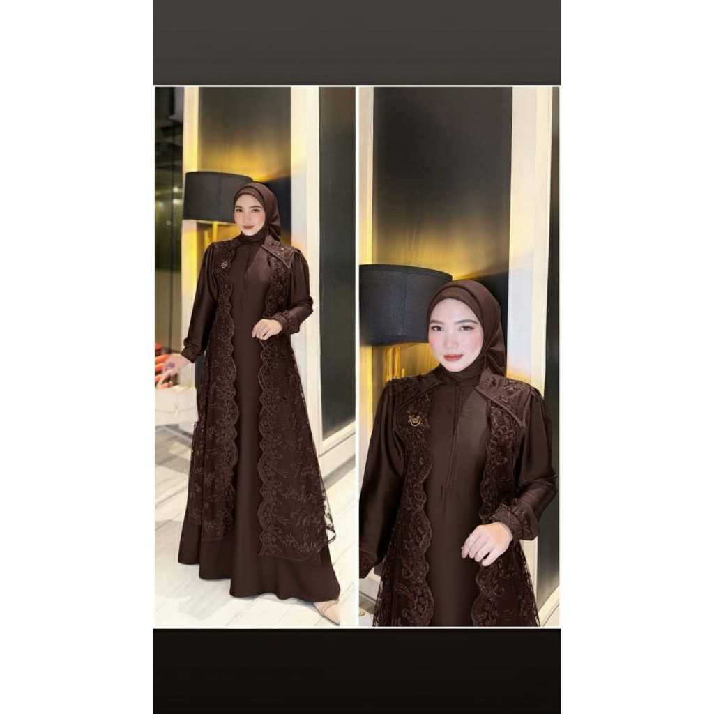Gamis Wanita Muslimah Satin Velvet Mix Brokat - Nyaman, Model Kekinian, Jahitan Rapi