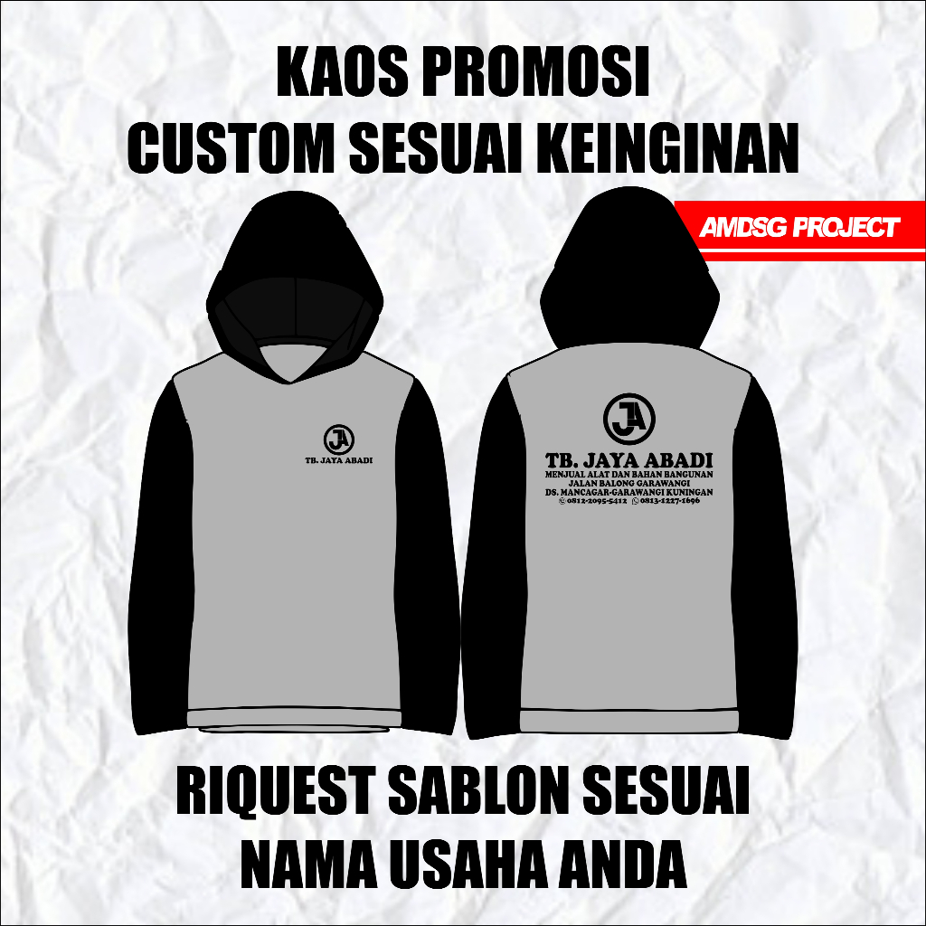 KAOS PROMOSI KAOS BASAHAN KERJA KAOS PROYEK BERSABLON BERKUDUNG LENGAN PANJANG