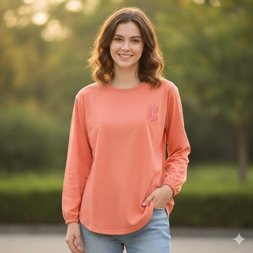 Kaos Lengan Panjang Wanita ELCAEL Model Bawah Oval