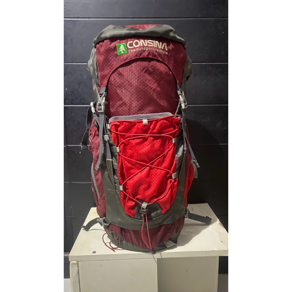 tas gunung carrier carier Consina 45L liter X trail Merah Maroon abu prelove