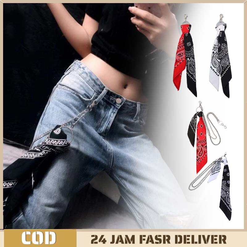 1 Set Rantai Celana Jeans Rantai Pinggang Celana Syal Bandana Pria Wanita Aksesoris Fashion Celana S