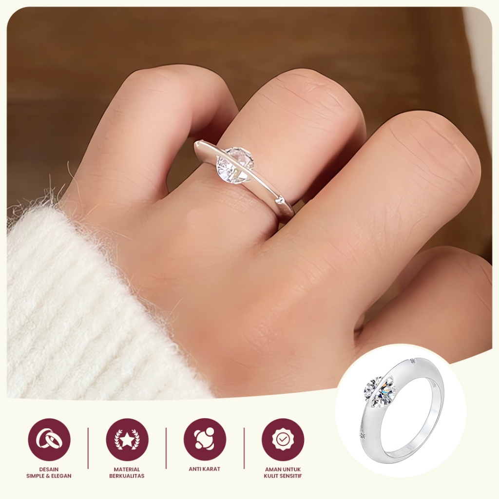 Cincin Wanita Silver Minimalis Batu Kristal – Elegan, Simple, dan Adjustable