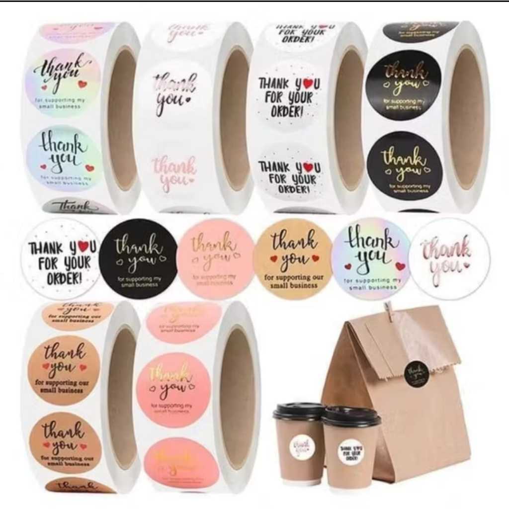 Stiker thank you / stiker terima kasih / stiker bulat / stiker panjang / stiker makanan / stiker min