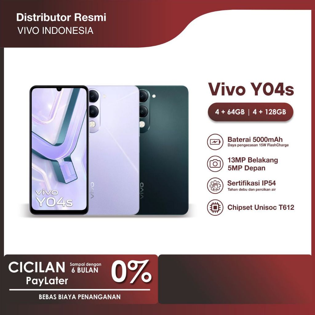 [NEW] VIVO Y04s RAM 4/128GB | GARANSI RESMI | 6000 mAh | HP 1 JUTAAN | INTEGRITY | VIVO TERBARU