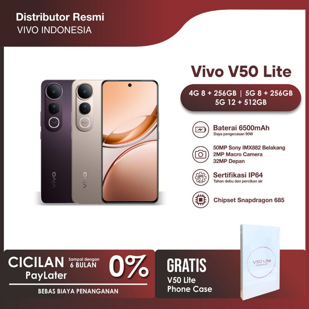 VIVO V50 LITE RAM 12/512GB | BNIB GARANSI RESMI | INTEGRITY | DIMENSITY 6300 | BATERAI 6500 mAh