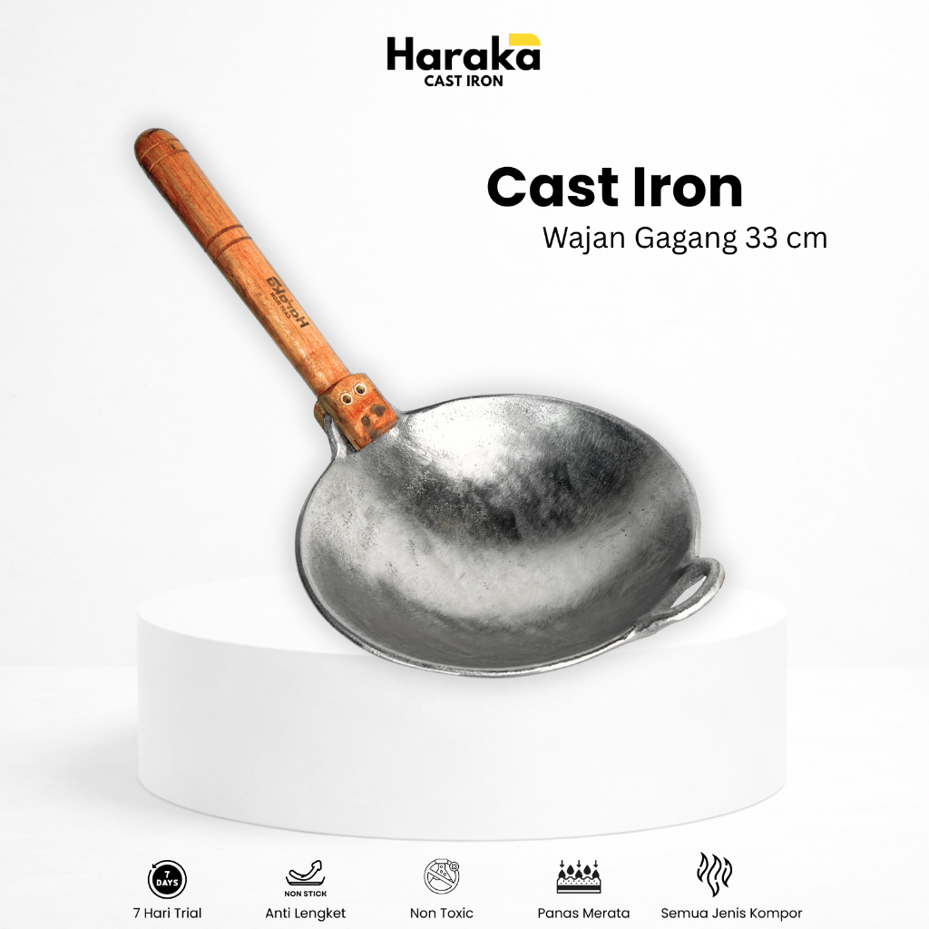 Wajan Baja Cor Seasoned 33 cm / Wajan Cast Iron / Wok Cast Iron