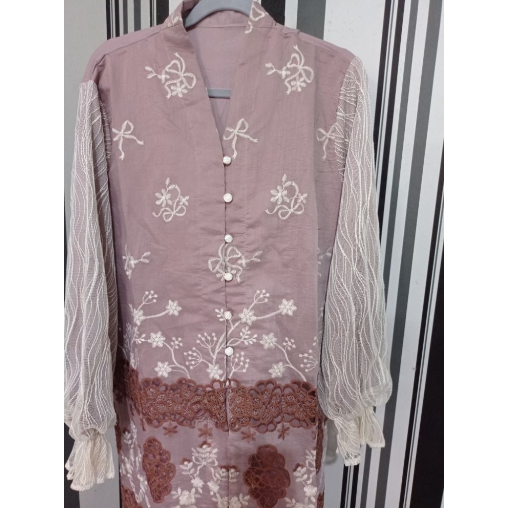 Baru Tunic Brokat Bordir Kombinasi Tile | Atasan Tunic Modern Elegan Cantik Lebaran Kondangan