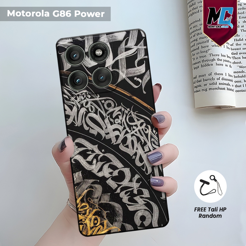 MONTANA | Casing Hp Motorola G86 Power Motif Kaligrafi Printing UV Gratis tali strap hp | Softcase L