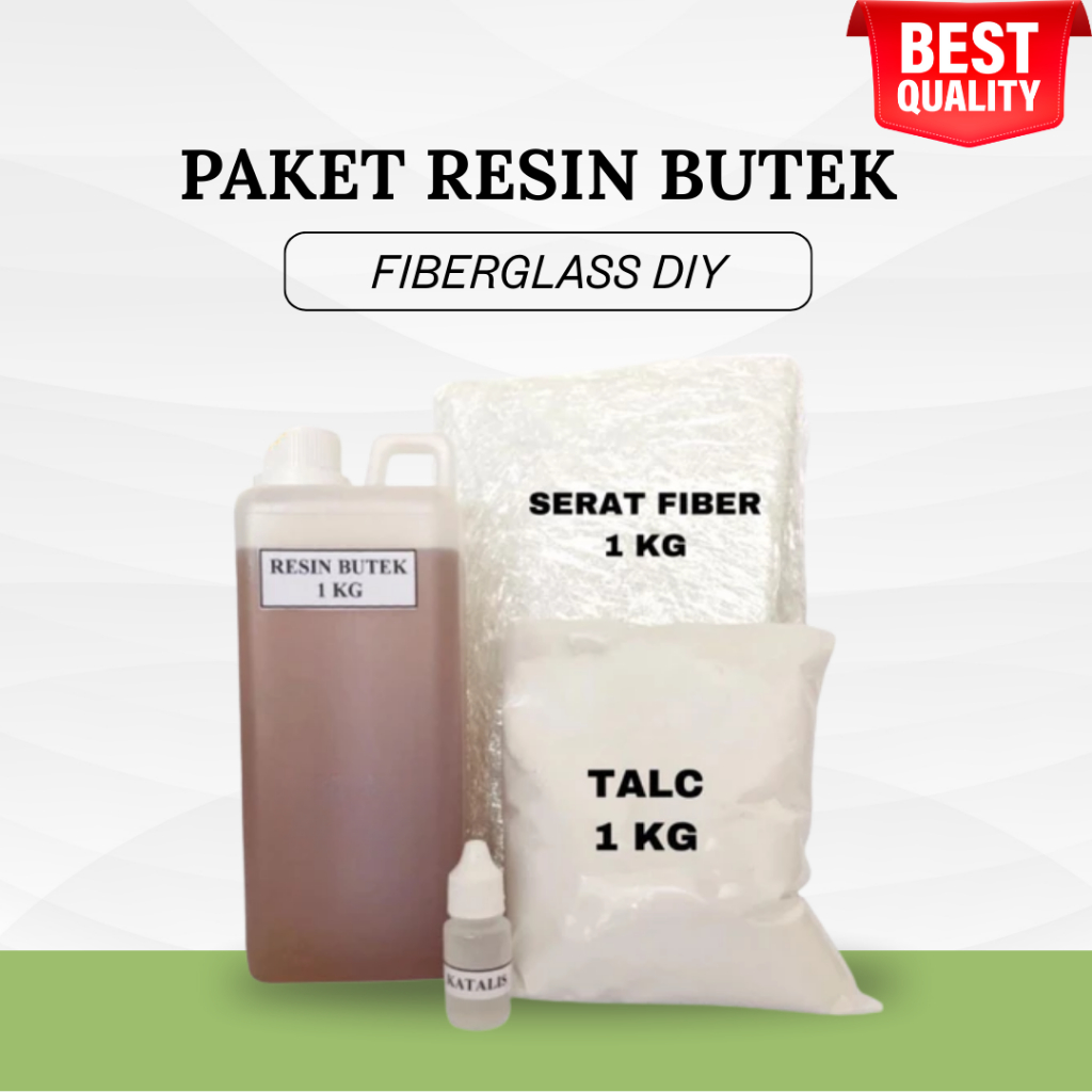 PAKET RESIN BUTEK ( RESIN BUTEK 1 KG + SERAT FIBER 1 KG + KATALIS 20 GR + TALC 1 KG)