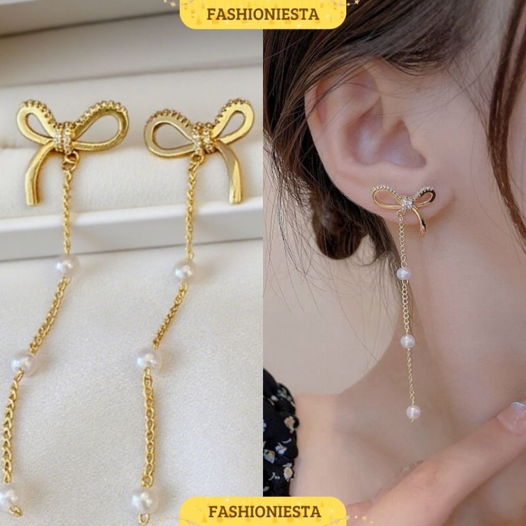 Anting-Anting Pita Mutiara Panjang Elegan Anti Karat S925 Aksesoris Wanita Korea Style Fashion
