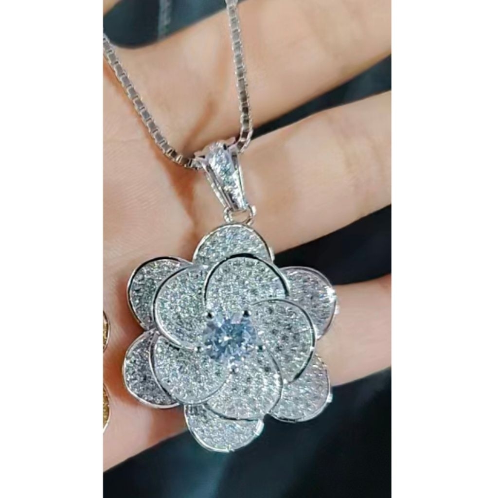 Xuping88 Kalung Liontin Bunga Silver Mawar Hijab Panjang 60cm dan 45cm