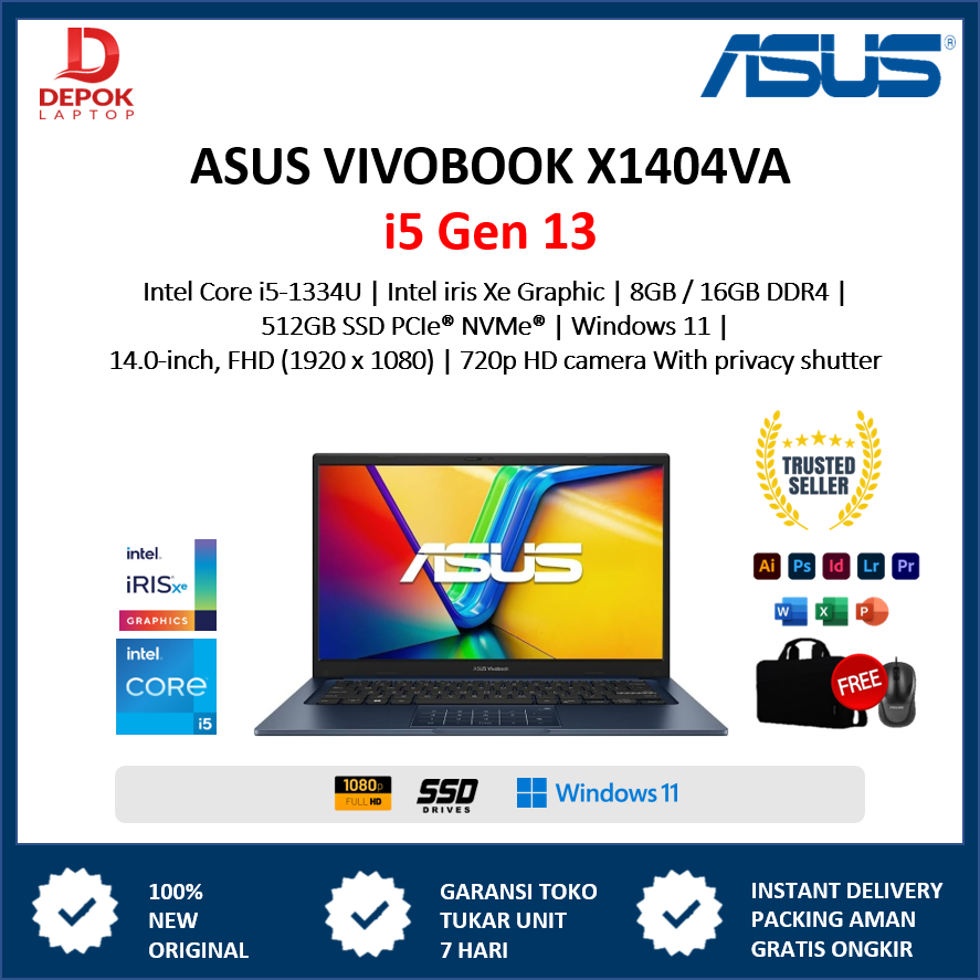 [ READY ] LAPTOP Asus Vivobook 14 X1404VA i5 Gen 13 iris xe 16GB 1TB SSD Windows 11 FHD
