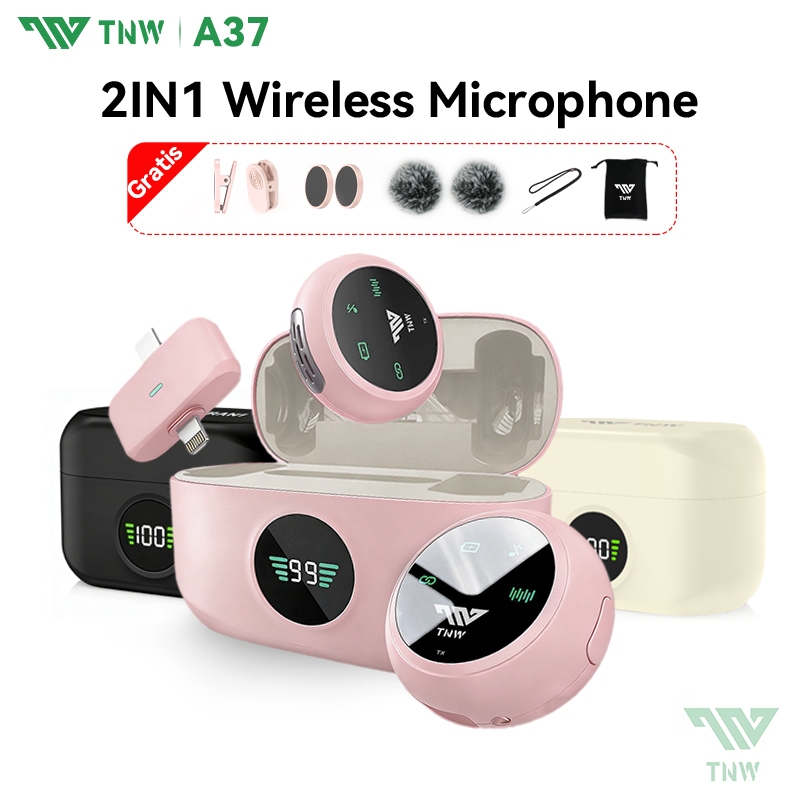 TNW A37 Mikrofon Nirkabel Lavalier dengan Kotak Pengisi Daya Wireless Microphone Mikrofon Lapel Mini