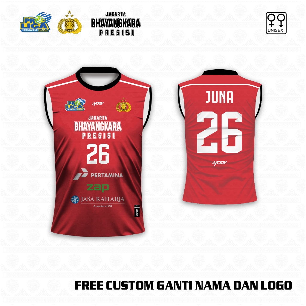 Jersey Singlet Jakarta Proliga Bhayangkara Presisi 2026 Baju olahraga volleyball Kaos Voli bebas Cus