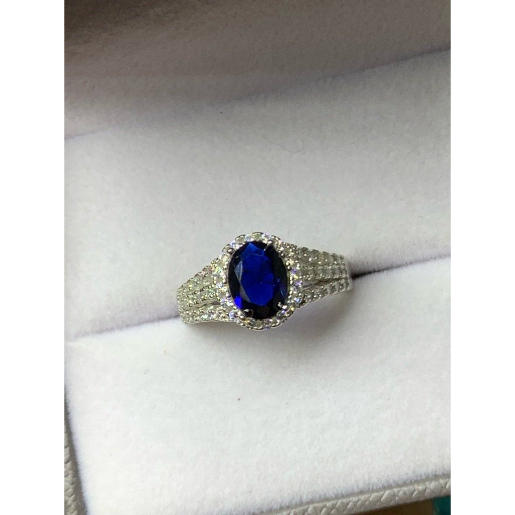 Cincin BlueSafir Oval perak asli S925