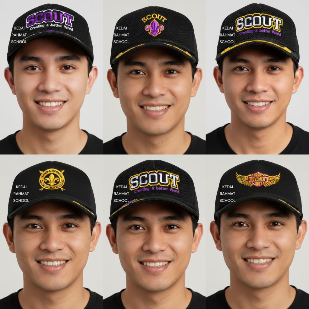 Topi Pramuka Lapangan Bahan Jaring Doublemesh Bordir Scout Wosm