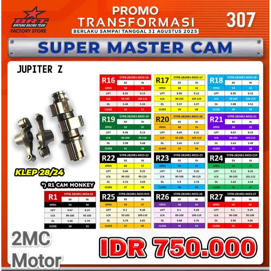 Super Master Cam Noken As Jupiter Z Klep 28/24 BRT - BINTANG RACING TEAM