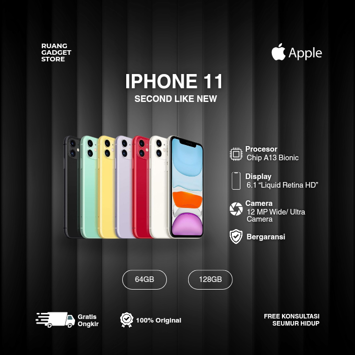 IPHONE 11 SECOND LIKE NEW 64GB 128GB 256GB Hitam Toska Kuning Ungu Merah Putih