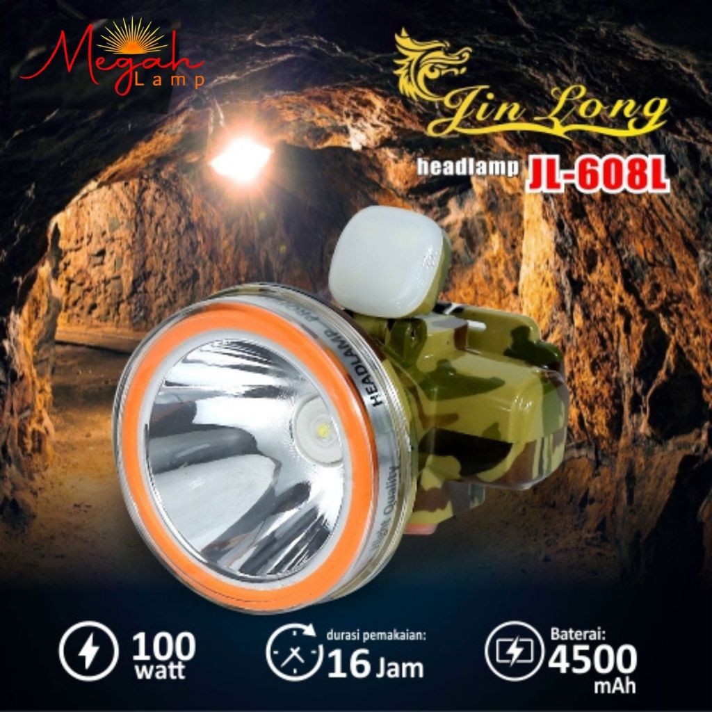 Jinlong Senter Kepala Waterfrop Cahaya Super Terang JL 608L Baterai 4500mAh Tahan Lama 16 Jam LED La