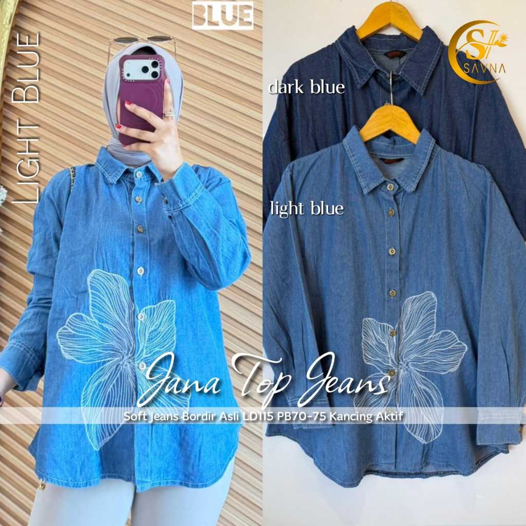 JANA TOP | SNOW JUMBO LONG TUNIK JEANS | ATASAN TUNIK MIDI JEANS MURAH MERIAH BEST SELLER