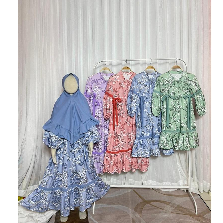 GAMIS + HIJAB SAKURA SMLXL BABY.CLOTH UNTUK UMUR 3-14 TAHUN GAMIS MULIMAH ANAK VIRAL