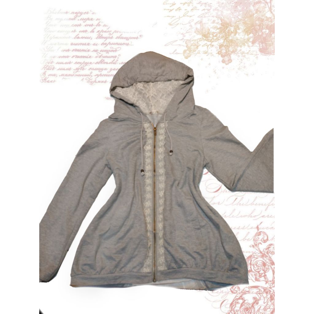 Axes Femme Grey Zipper Hooded Jacket With lace || Lolita || Babydoll || Harajuku