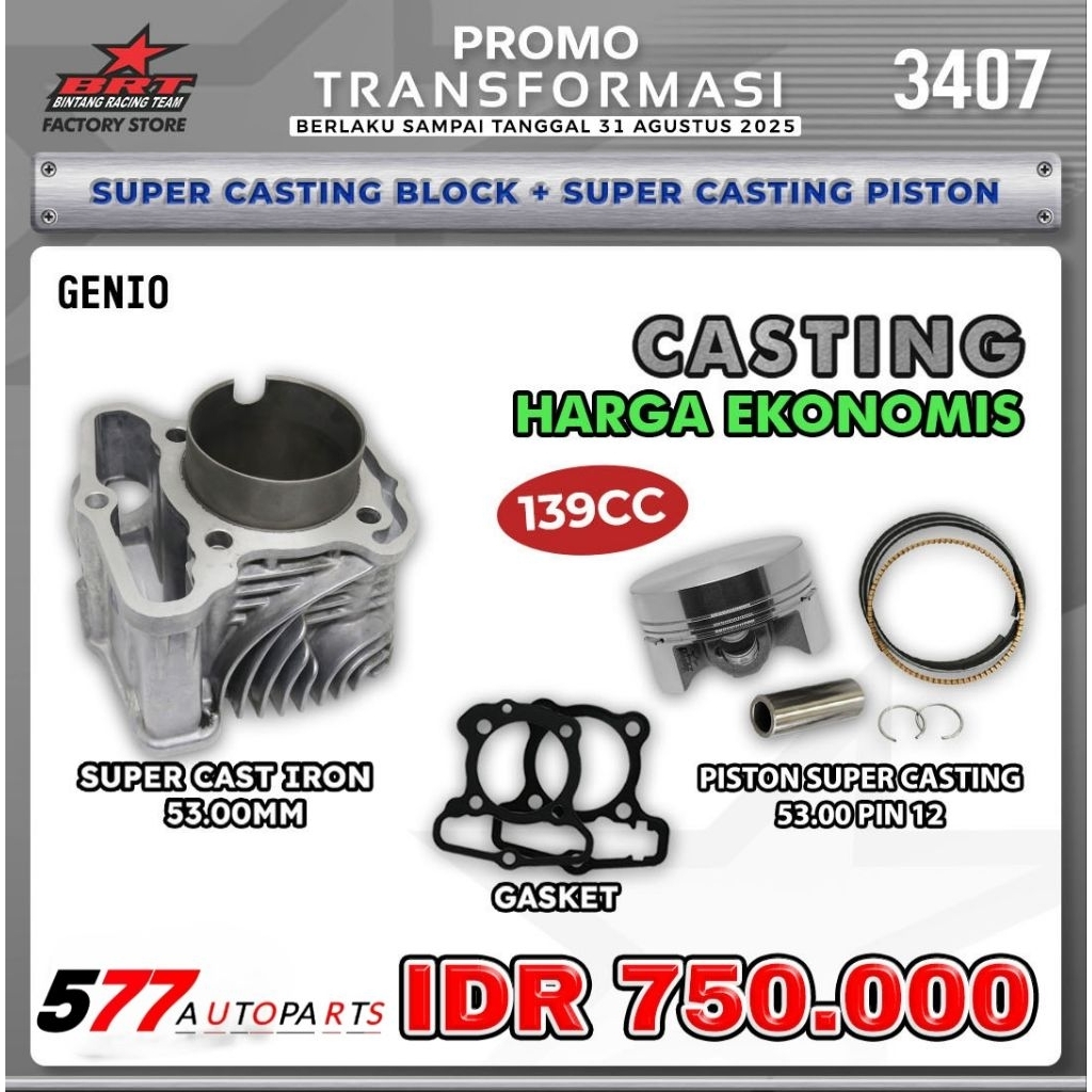 Blok Super Casting + Piston Super Casting + Gasket BRT Genio