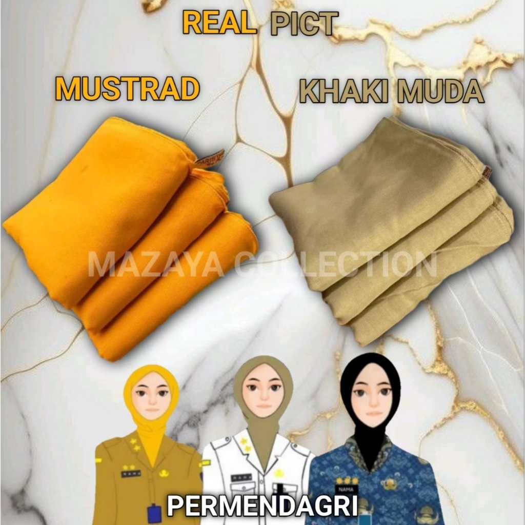 MURAH Jilbab pns asn korpri segi empat KHAKI MUDA MUSTRAD NAVY