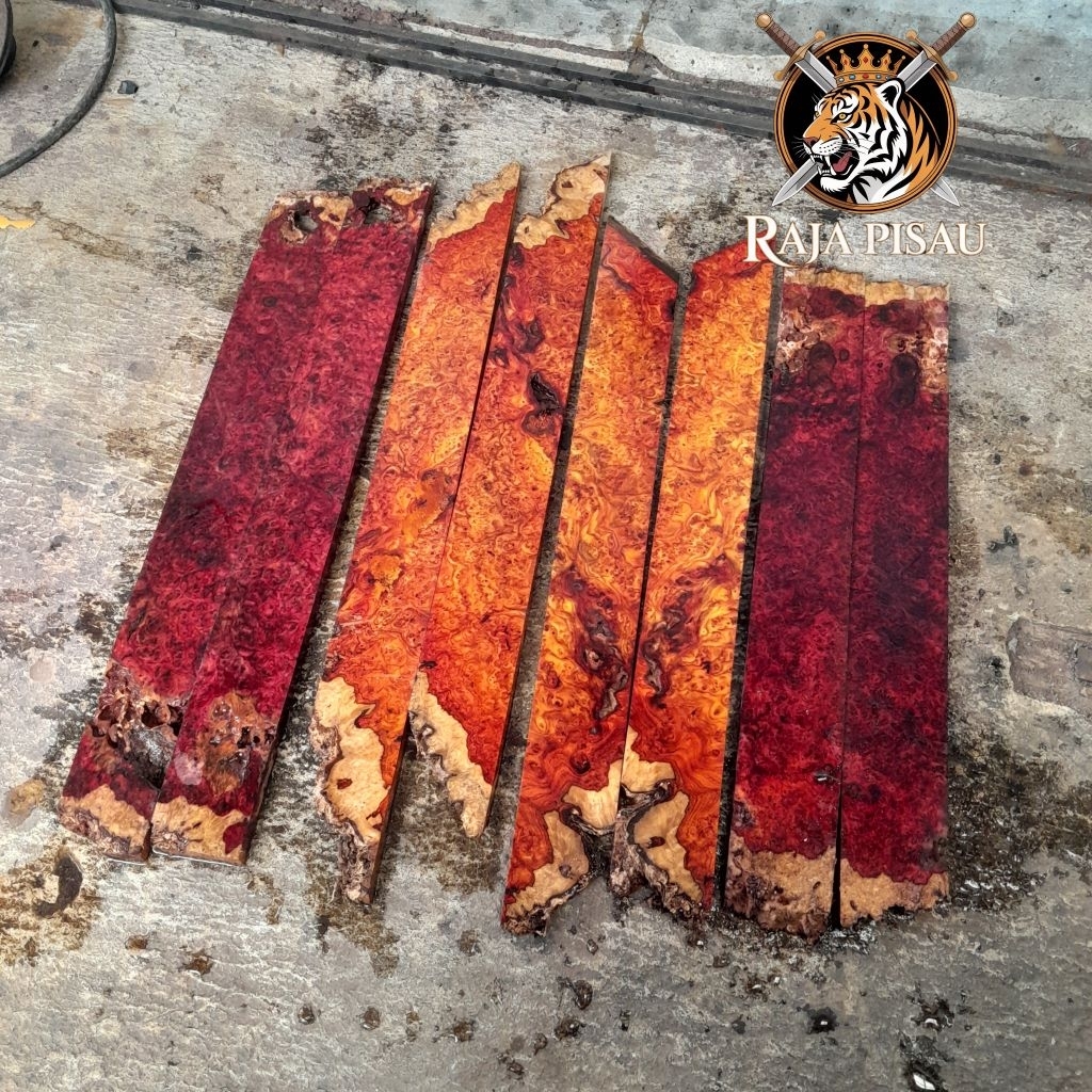 2pcs/satu pasang kayu burl amboyna  KUALITAS SUPER 35x5x1 untuk bahan kerajinan kayu Sarung gagang g