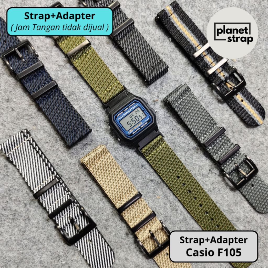 [ Strap + Adapter ] Tali Jam Tangan Twill Nylon 2 Pcs Style Strap Casio F105