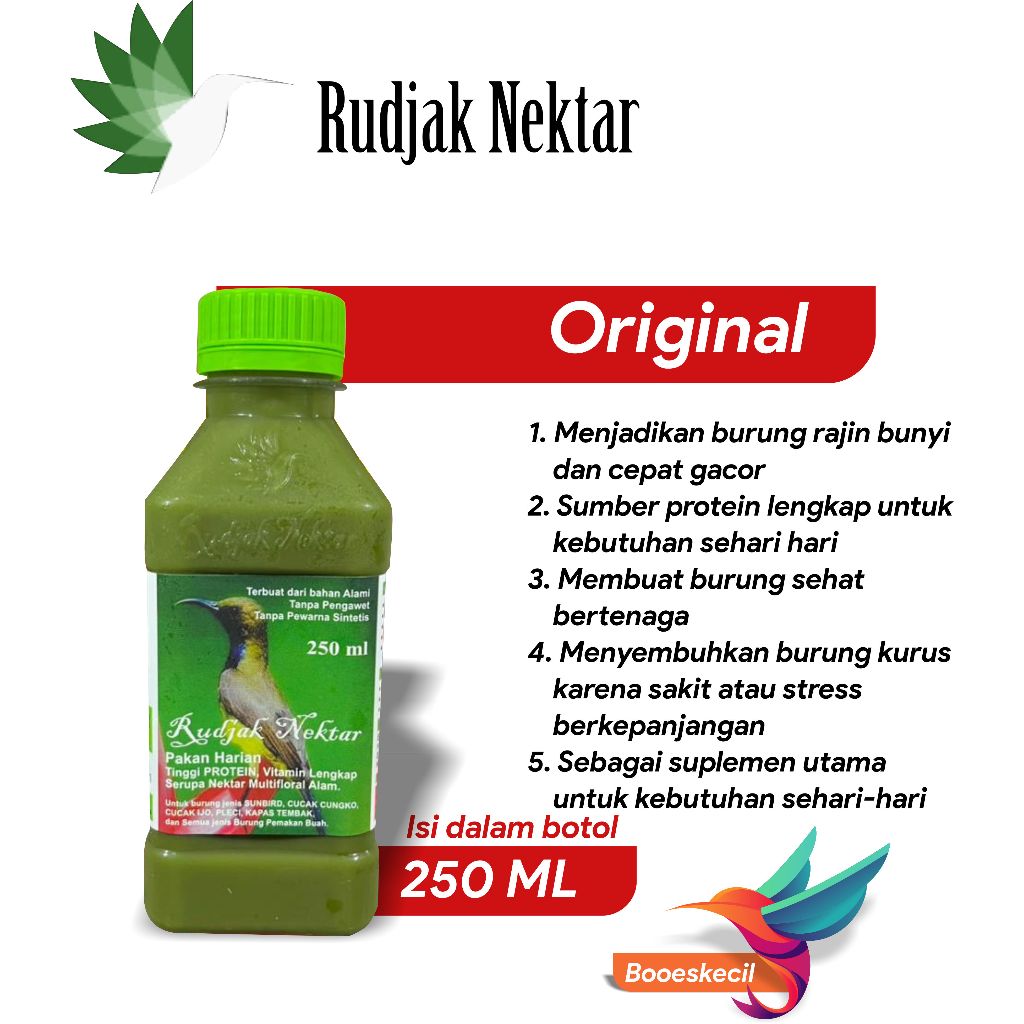 Booeskecil Rudjak Nektar 250ml Original 100% Asli untuk burung pemakan nektar