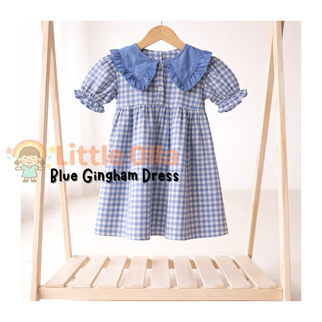 Blue Gingham Dress by Little Olla Kids Wear