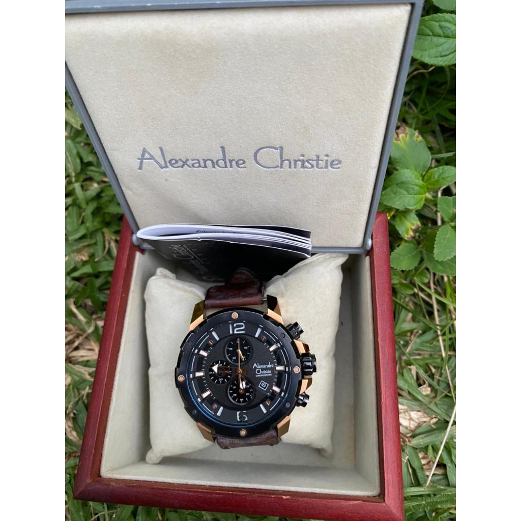Jam Tangan Pria Alexandre Christie AC 6410 MC Rose Gold Original Chronograph tali kulit