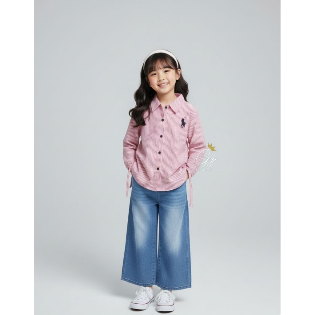 Setelan Anak Perempuan Levis x katun Salur Size 3-12 Tahun | Baju Anak Perempuan Lebaran Model Terba