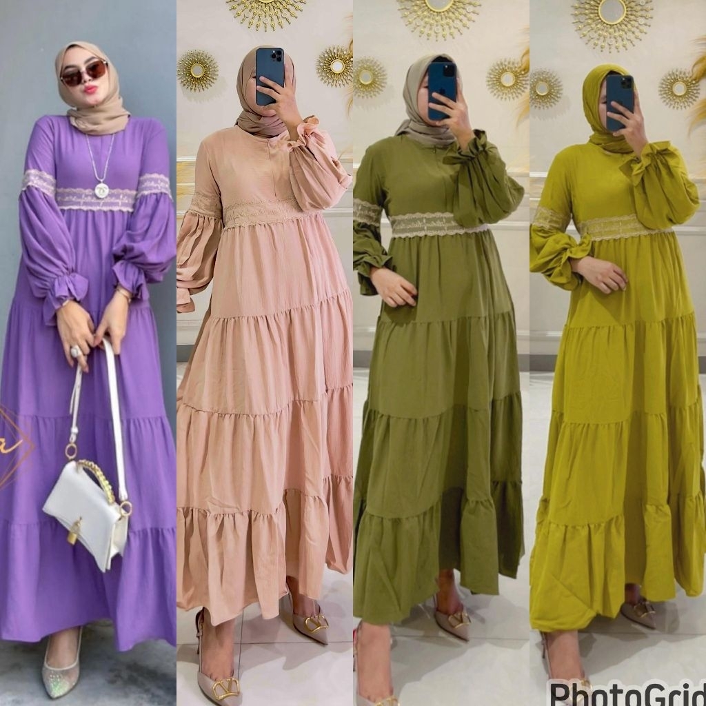 Dress Polos Kimiko Midi Krinkle by Aldisa ( Ready )