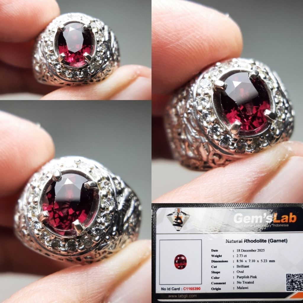 Natural Rhodolite Garnet Batu Garnet Purplish Pink Mirip Ring Emban Perak Bukan Ruby Sapphire Emeral